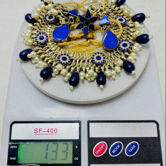 Silver Kuchi Jewelry Set With Blue Glass Stones, Vintage Boho Kuchi Handmade Tri - Picture 13 of 15